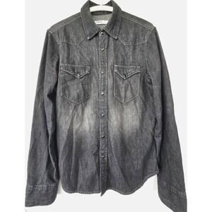 Gap Shirt Mens Small Charcoal Denim Western Cowboy Snap Front Sleeves Preppy